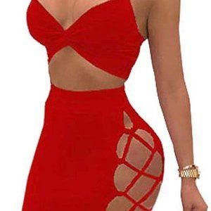 Sexy 2 Piece Red Lace Up Outfit Dress Sz Small New Spaghetti Strap Dress